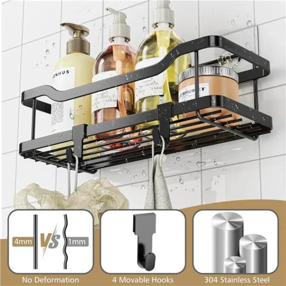 2-Pack Adhesive Shower Organizer, No Drilling Rustproof Stainless Steel